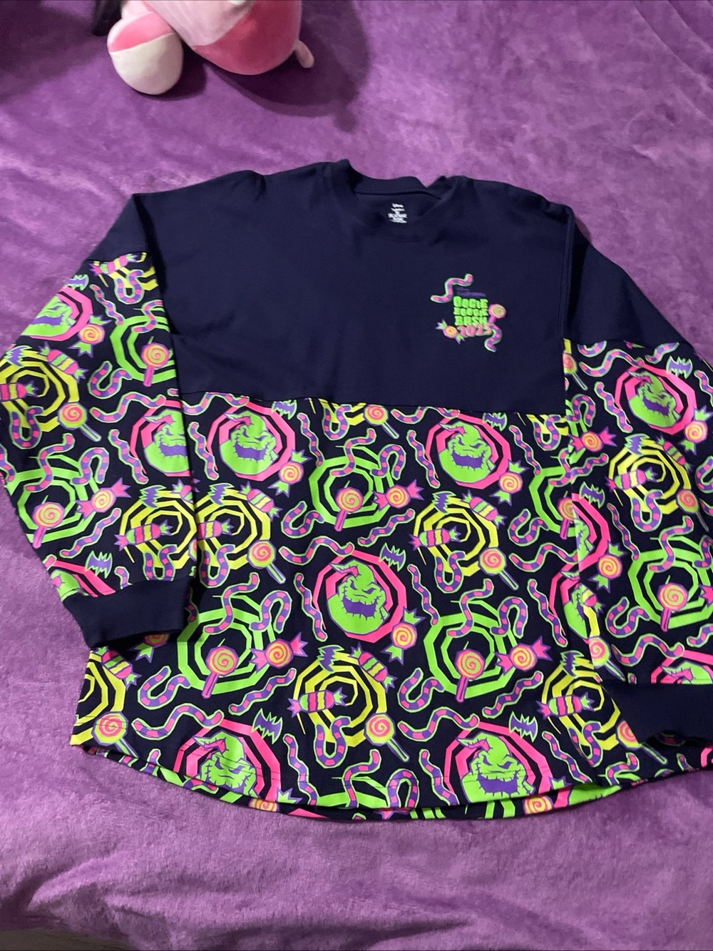 Disney Black Sweatshirt with Neon Pink & Green Graphic